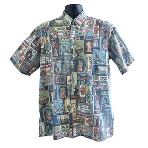 Reyn Spooner Hawaiian Shirt XL Blue Americana Western Print Button Front